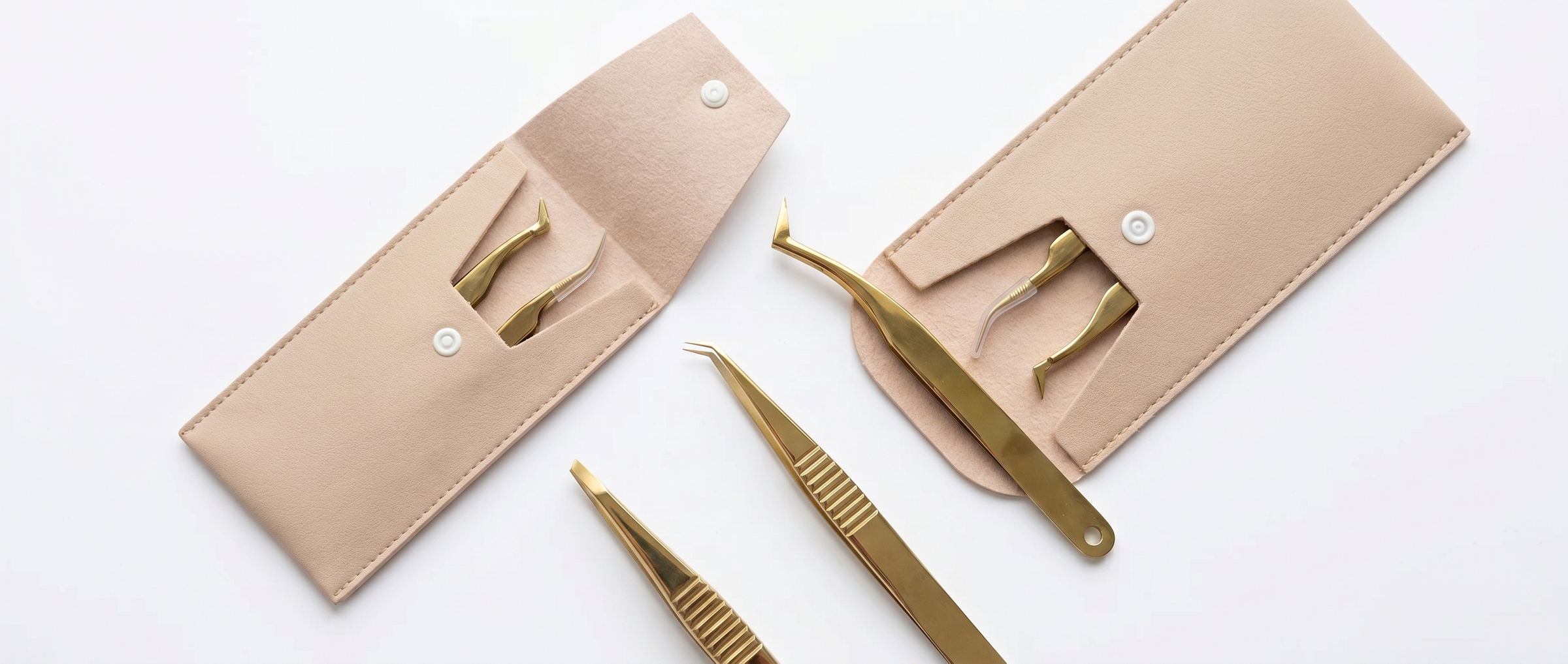 Chart of several classic beginners tweezers, including some black scissors