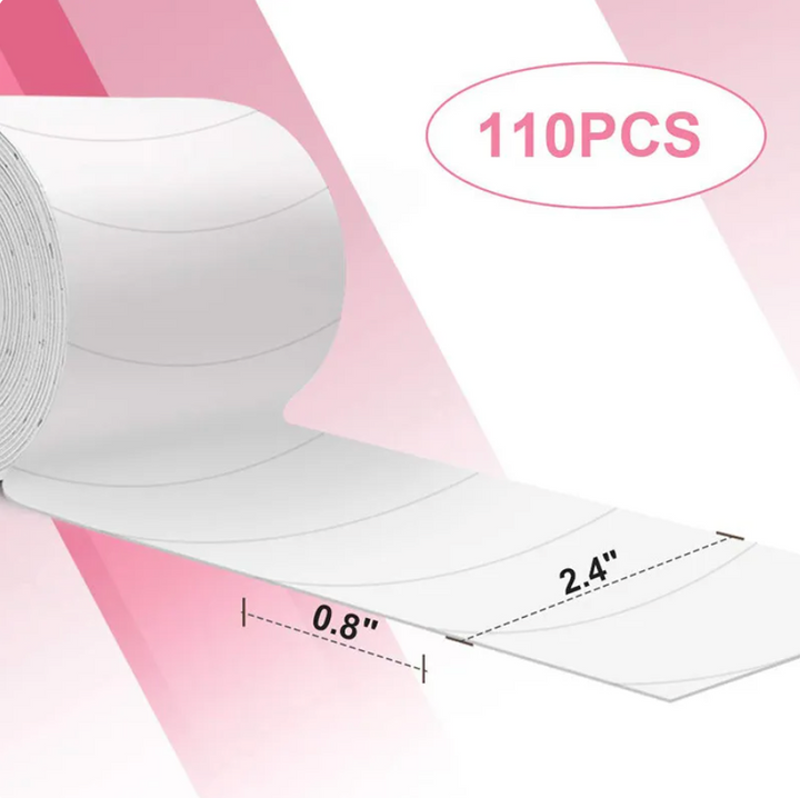 A roll of Lash Tribe white tape with measurements on it.