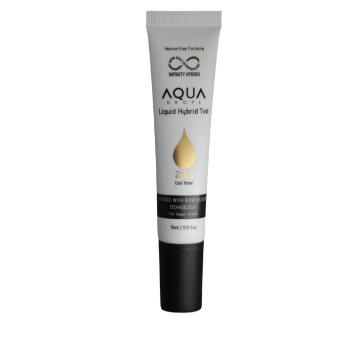 Lash Tribe Infinity Aqua Drops eye cream with gold-plated tube on a white background.