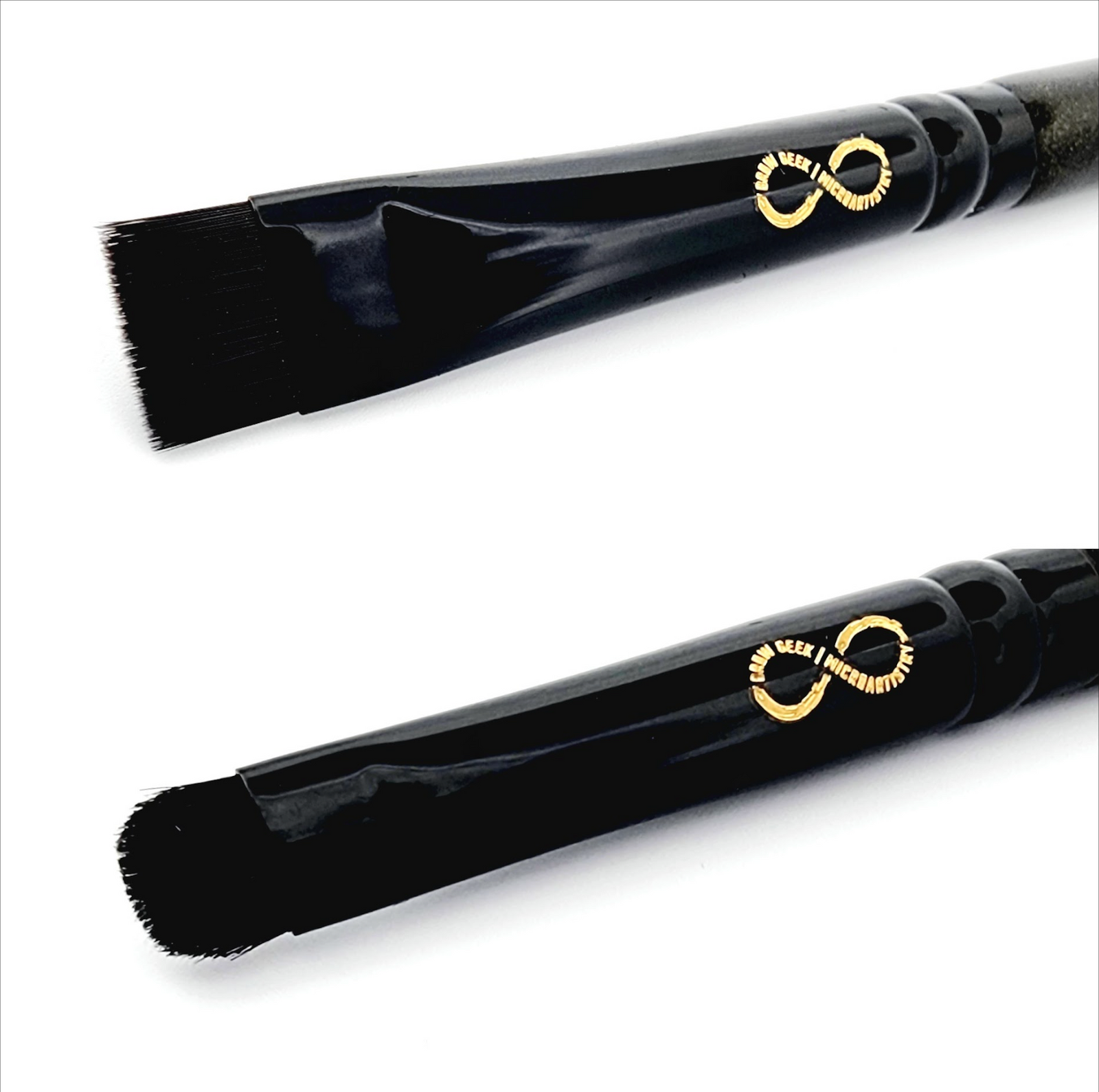 a black Infinity Buff & Blend Brush with a gold handle and a black handle.
