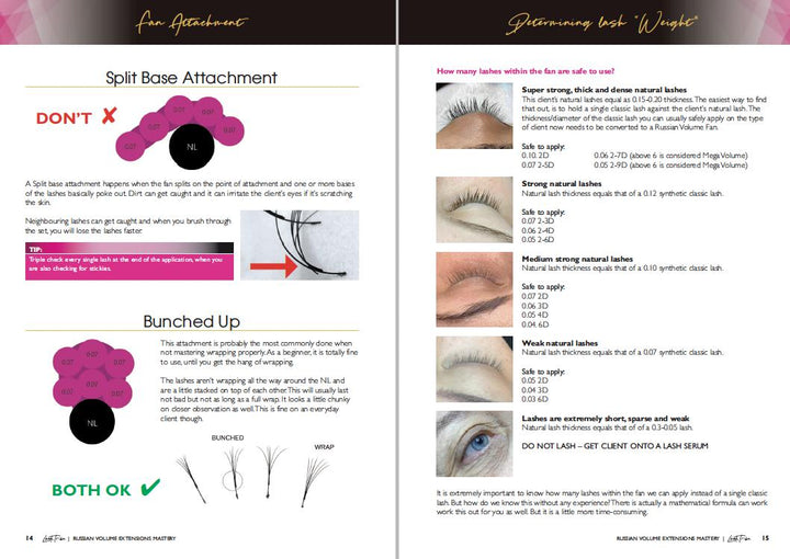 a Russian Volume Eyelash Extensions Manual (E-book) with instructions on how to apply eyelash extensions by Lash Tribe.