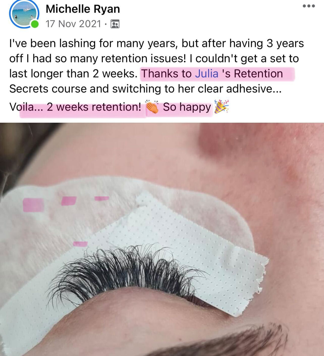 A photo of a woman with lashes on her face, showcasing the expertise of Lash Tribe&