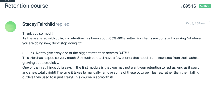 A screenshot of a Tumblr page featuring an Lash Retention Online Course with the Lash Tribe, revealing exclusive Retention Secrets.