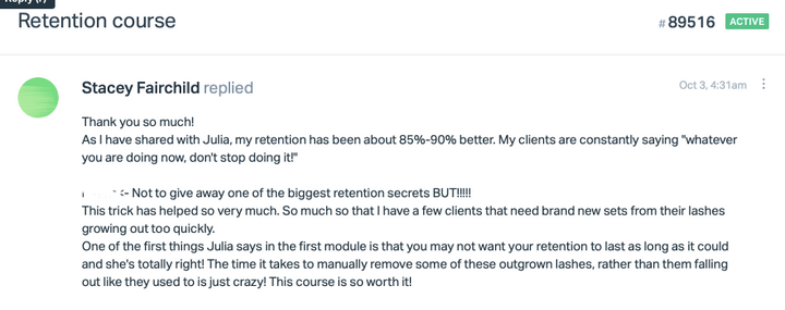 A screenshot of a Tumblr page featuring an Lash Retention Online Course with the Lash Tribe, revealing exclusive Retention Secrets.