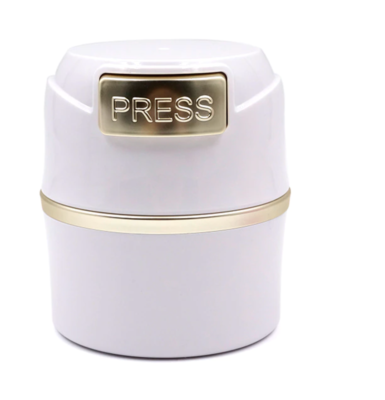 a white Lash Tribe container with the word "press" on it.