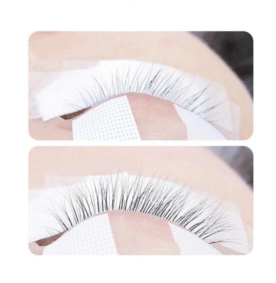 Two pictures of a woman with Lash Tribe&