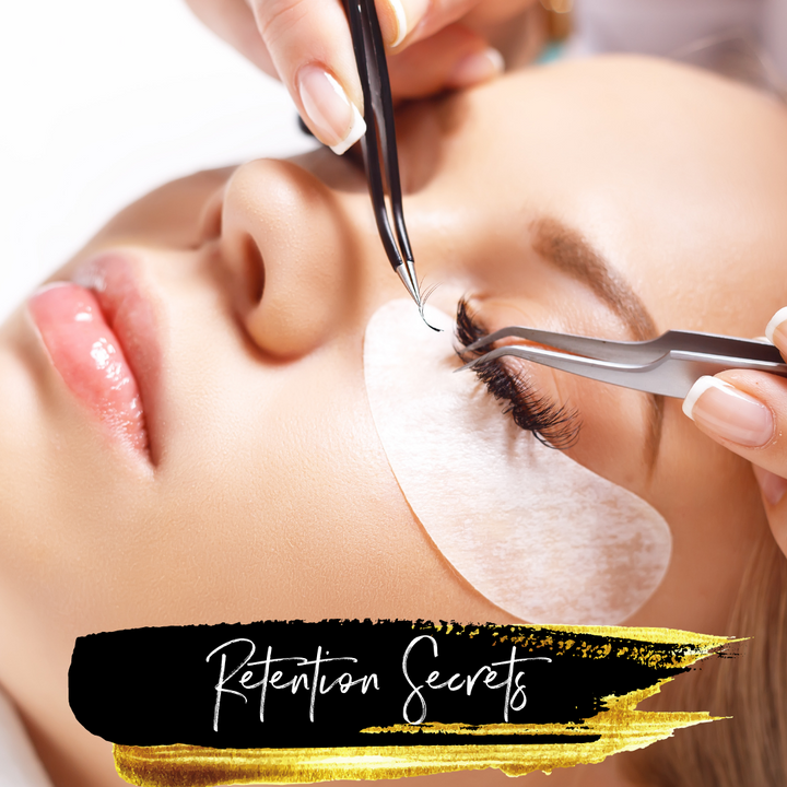 A woman from the Lash Tribe taking the Lash Retention Online Course at a salon.